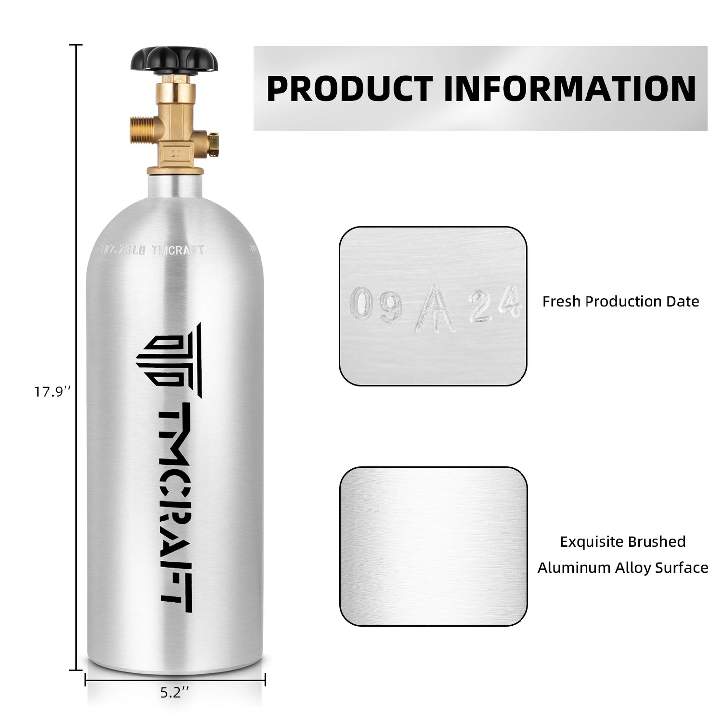 TMCRAFT 5lbs CO2 Gas Tank Silver