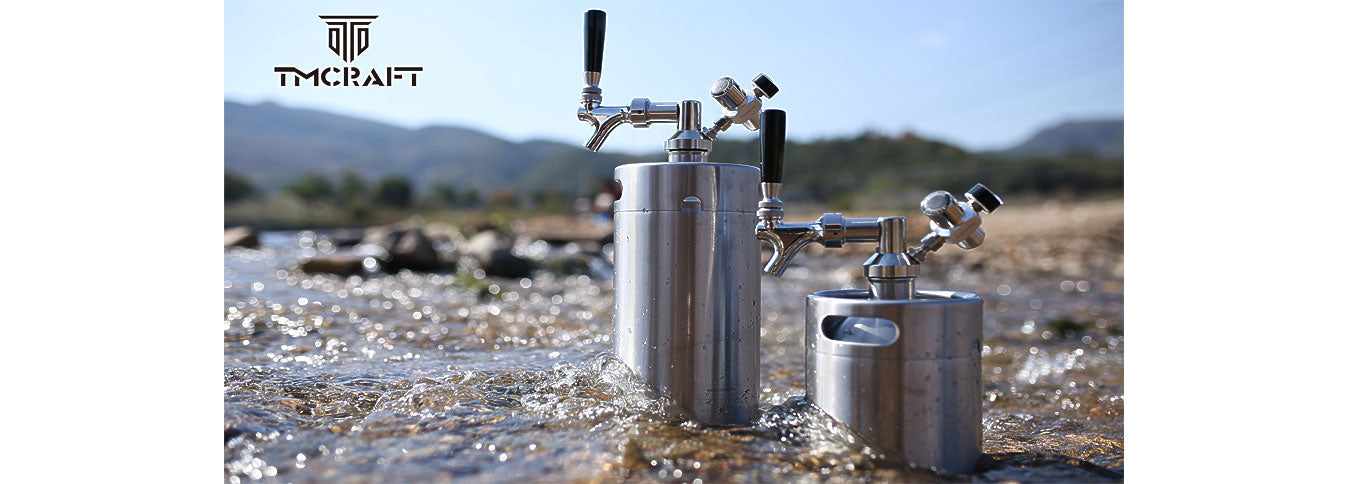 tmcraft 64oz and 128oz mini keg growler silver details page banner