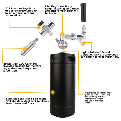 TMCRAFT 128oz Growler Tap System, Pressurized Stainless Steel Mini Keg with Cooler Jacket, Portable Home Dispenser System to Keep Fresh and Carbonati