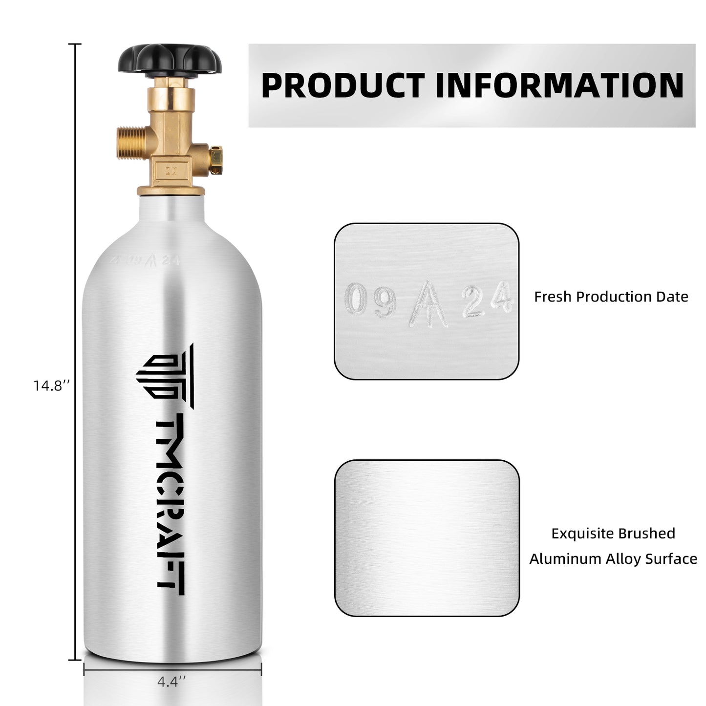 TMCRAFT 2.5lbs CO2 Gas Tank Silver