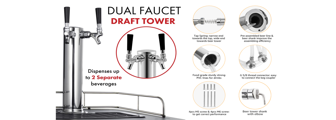 tmcraft dual faucet draft beer tower dispenser details page banner 1
