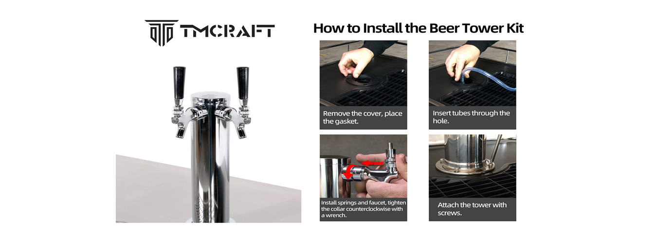 tmcraft dual faucet draft beer tower dispenser details page banner