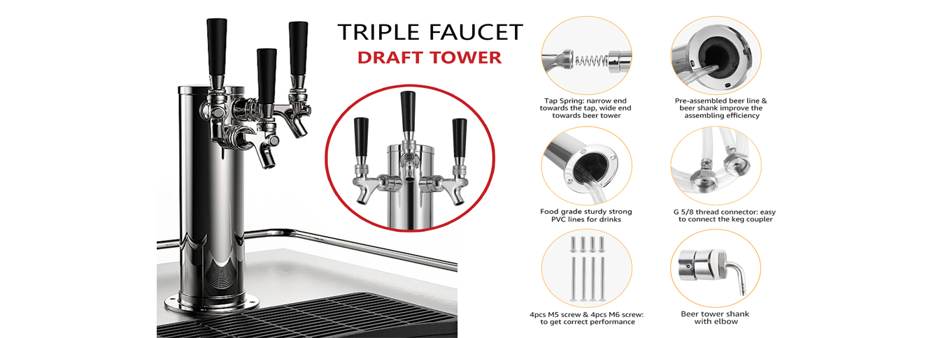 tmcraft triple faucet draft beer tower dispenser details page banner 1
